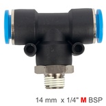 PU HOSE FITTING TEE 14MM-1/4 M