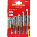 DRILL BIT SET 5PCS HSS HALF GROUND HEX SHANK 1.5/2.5/3/4/5MM POLISHED