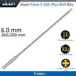 FORCE X 6.0 x 260/200 SDS-PLUS DRILL BIT X4 CUTTING EDGES