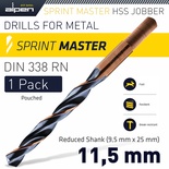 HSS SPRINT MASTER 11.5MM RED SHANK 9.5MM X1 SLEEVED DIN338 ALPEN DRILL
