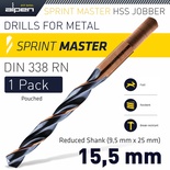 HSS SPRINT MASTER 15.5MM RED SHANK 9.5MM X1 SLEEVED DIN338 ALPEN DRILL